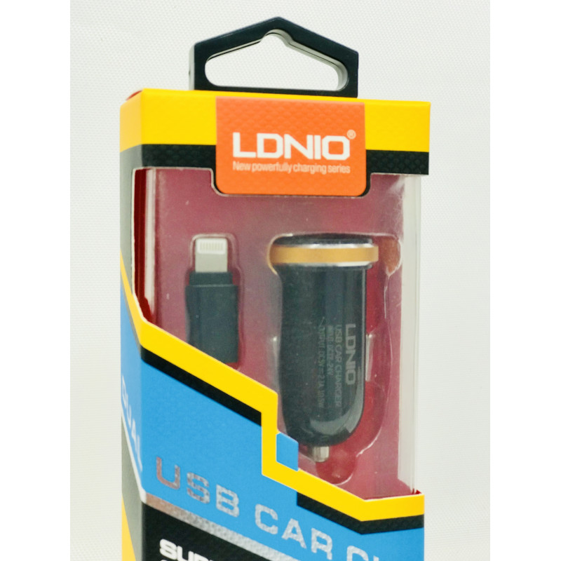 Автомобільний зарядний пристрій LDNIO DL-C22 (2.1A/2 USB порти + кабель для iPhone)