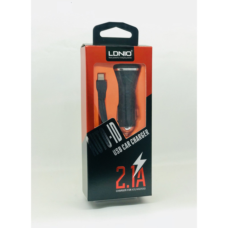 Автомобільний зарядний пристрій LDNIO DL-219 (2.1A/2 USB порти + кабель для iPhone)