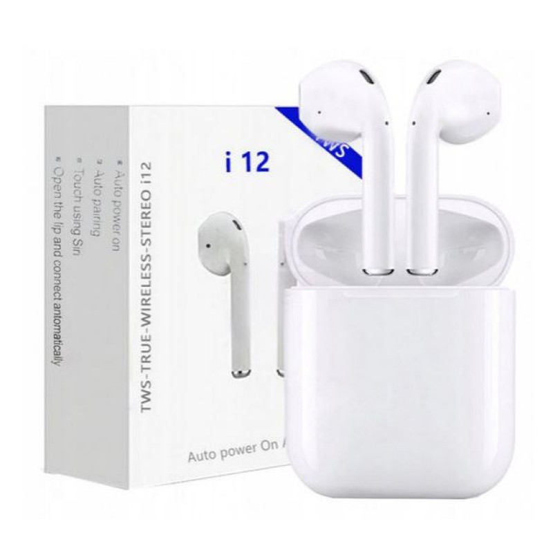 Наушники беспроводные i12 BT + сенсор + кейс
