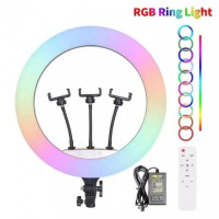 Кільцева LED лампа RGB Ring Fill Light 45 см сенсорне керування + пульт та 3 тримачі для телефону