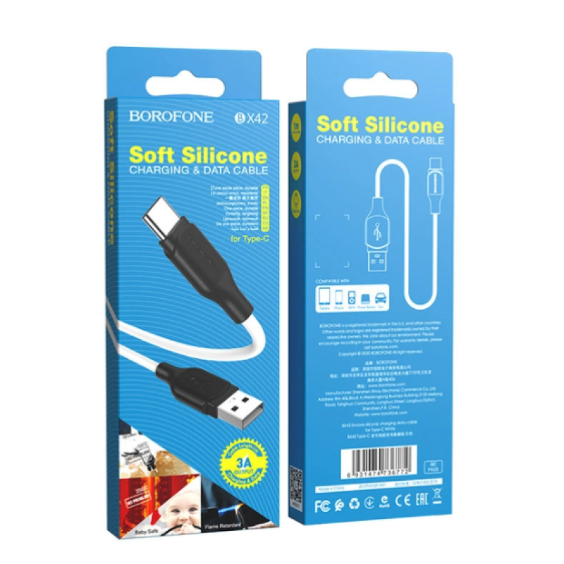 Кабель USB BOROFONE BX42 Encore silicone Type-C (3A) (1M)