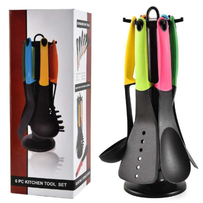 Набор кухонных принадлежностей на подставке 6 предметов пластик Kitchen Cutlery Sets- Замовити за ціною 387 грн.
