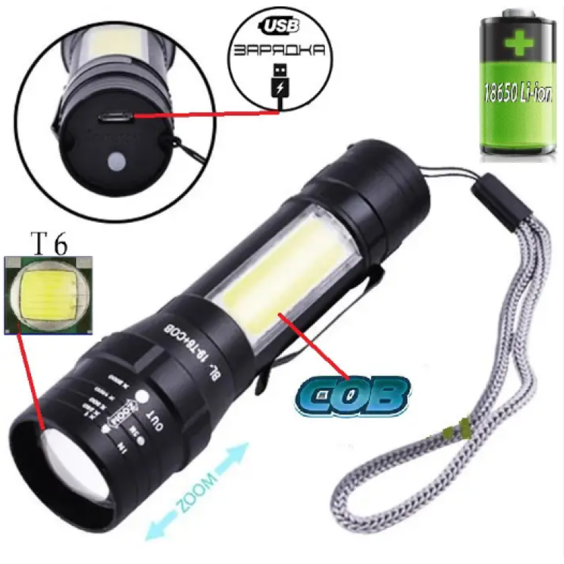 Ліхтарик ручний BL 19 T6 usb micro 5384