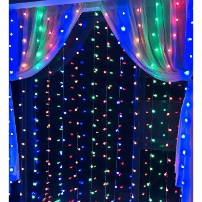 Xmas гирлянд (Штора) 3M*3M) 300 led M-9 Мультицветная (Copper) на медной проволоке+соед 7914