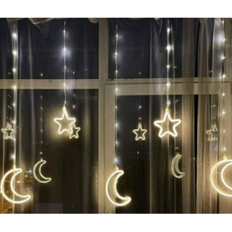 Xmas гірлянда Copper curtain ball lamp 9WW-1 Шапки-білий Місяць 5 Зірка 4 3M*0.7M7260