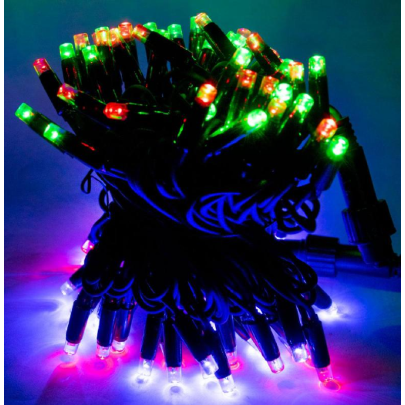 Xmas гирлянда LED 100L 3.3 Line M-2 MULTI 10 Mетров Уличная+соед Черный провод 8108