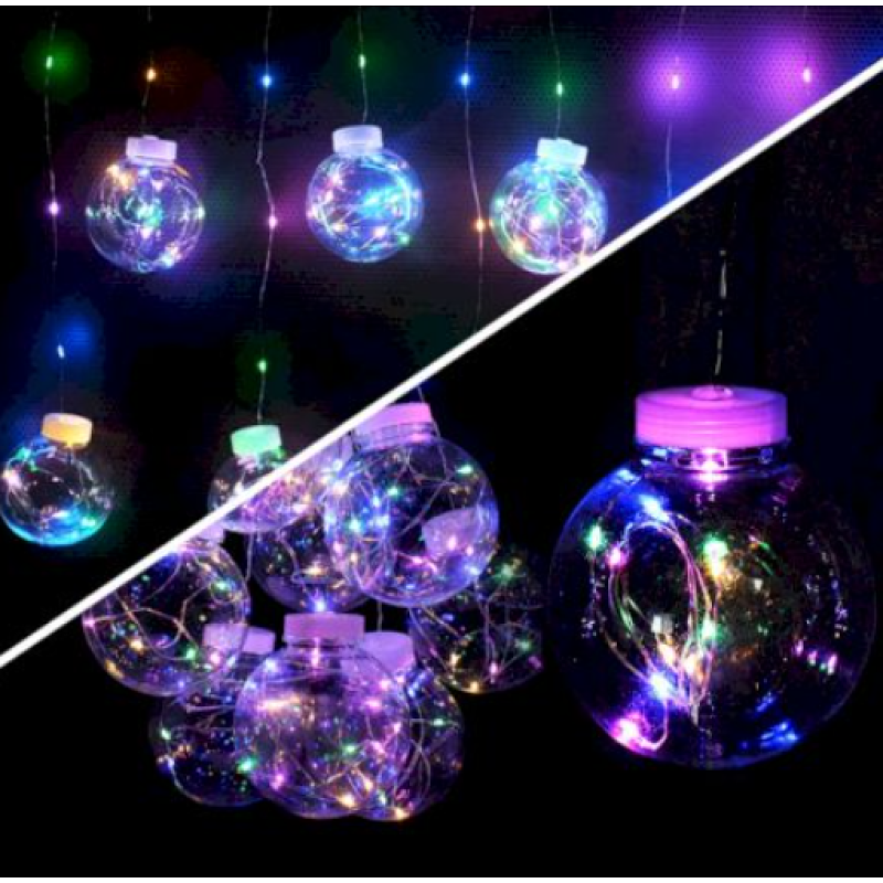 Xmas гірлянда (Штора) 150 Led (Copper) на мідному дроті прозорі кулі Мульти 8см 3M*1,5M (30) 7250