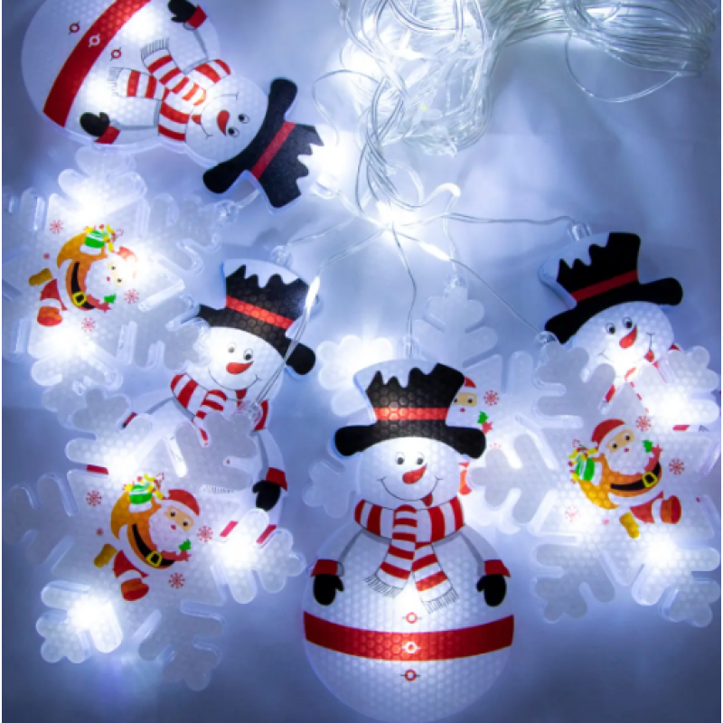 Xmas Гірлянда Штора Фігурки 3D сніговика та сніжинки 3m*70cm 95L Мультикольорова 8184