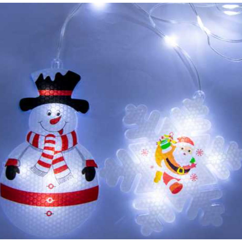 Xmas Гірлянда Штора Фігурки 3D сніговика та сніжинки 3m*70cm 95L Мультикольорова 8184