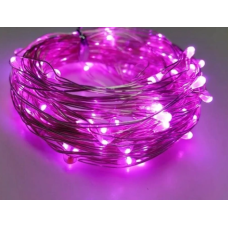 Гирлянда на батарейках + USB 10m 100 led Розовая 7289