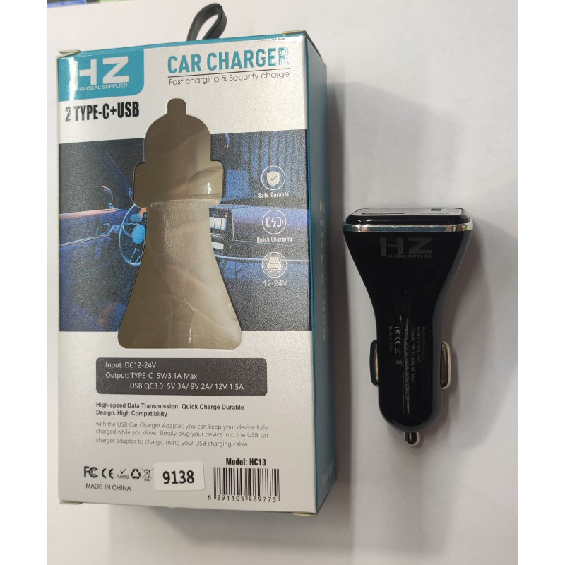 Автомобільний зарядний пристрій HZ HC-13 USB C USB (C 5V3.1A 5V3A 9V2A 12V1.5A)