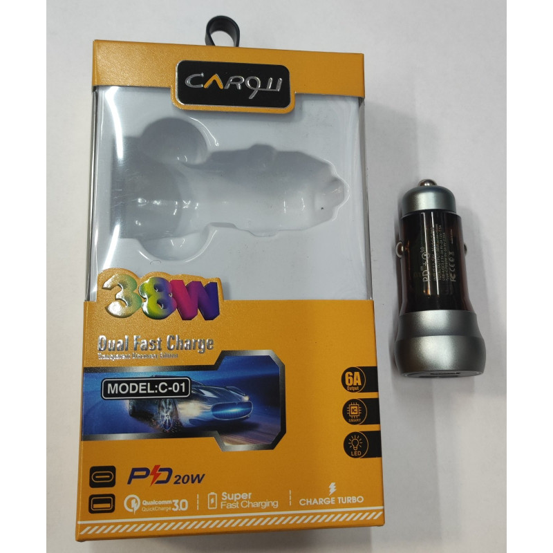 Автомобільний зарядний пристрій С-01 38W FAST CHARGE (USB-A-QC 3.0 5V-3A 9V-2A 12V-1.5A Type-C)