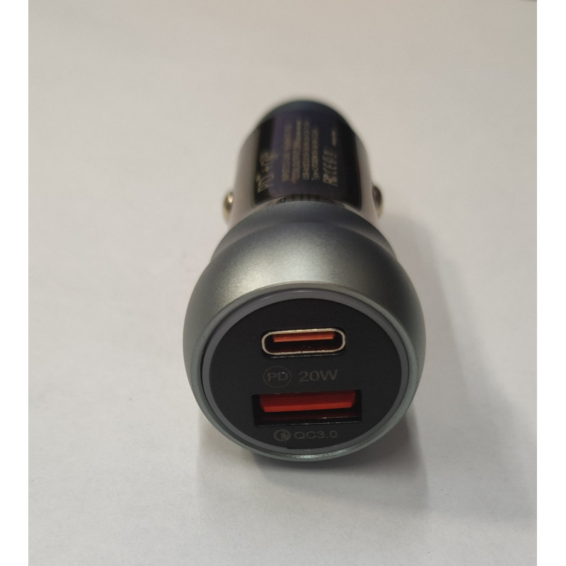 Автомобильное зарядное устройство С-01 38W FAST CHARGE (USB-A-QC 3.0 5V-3A 9V-2A 12V-1.5A Type-C )