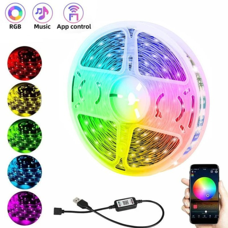 Led гірлянда Bluetooth RGB стрічка 5M USB APP BT 7995