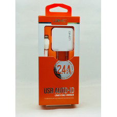 Мережевий зарядний пристрій LDNIO A2201 (2.4A / 2 USB порти + кабель iPhone)