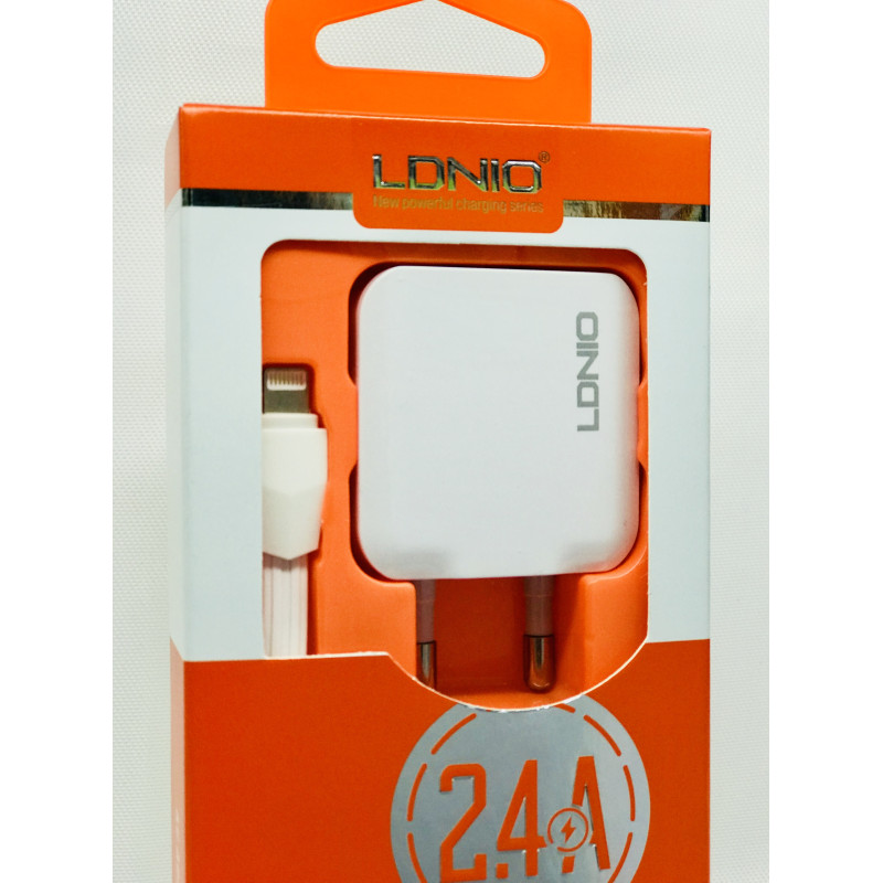 Мережевий зарядний пристрій LDNIO A2201 (2.4A / 2 USB порти + кабель iPhone)