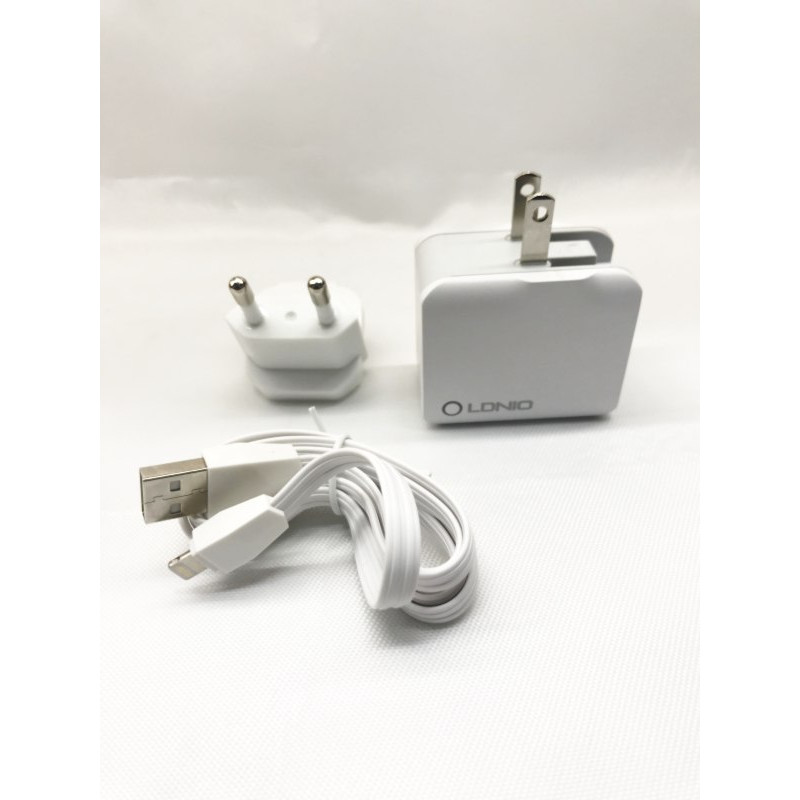 Мережевий зарядний пристрій LDNIO A2203 (2.4A / 2 USB порти + кабель iPhone)- Замовити за ціною 317 грн.