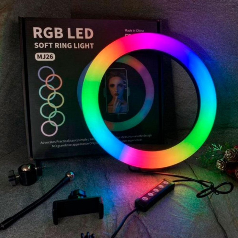 Кільцева світлодіодна лампа RGB MJ-26, 26 см (1 тримач)