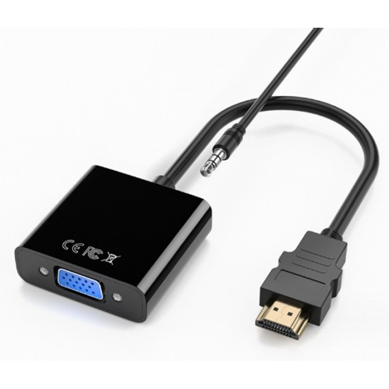 Кабель-перехідник HDMI -> VGA конвертер адаптер з аудіо 3.5 мм зі звуком