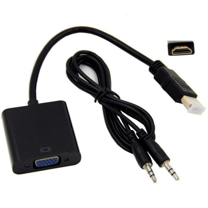 Кабель-перехідник HDMI -> VGA конвертер адаптер з аудіо 3.5 мм зі звуком