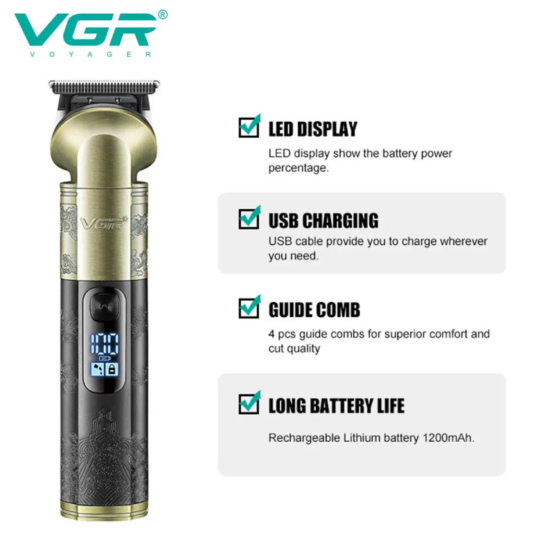 Тример VGR V-296 с LED-дисплеем и 4 насадками- Замовити за ціною 726 грн.
