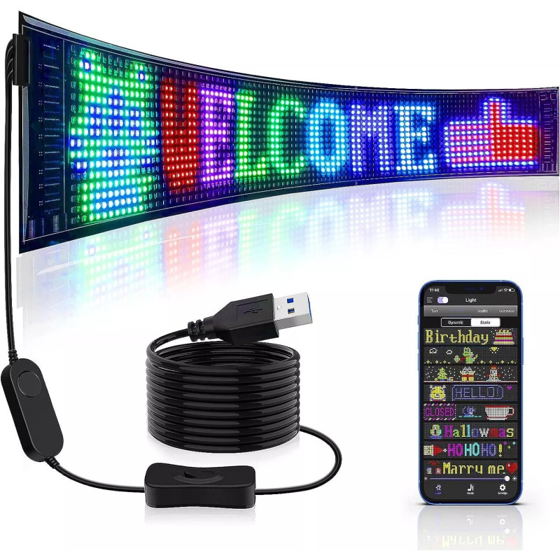 Гнучкий світлодіодний екран 192×1330мм LED Matrix Panel APP WiFi RGB