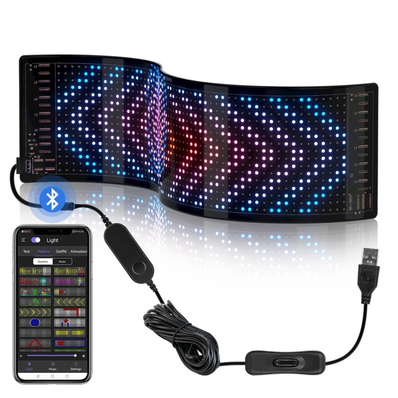 Гибкий светодиодный экран 120 × 595 мм LED Matrix Panel APP WiFi RGB- Замовити за ціною 1404 грн.