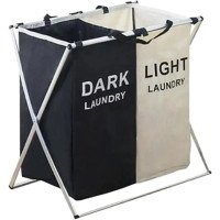 Корзина для белья складная на 2 секции (Dark, Light) 61см*57см*35см