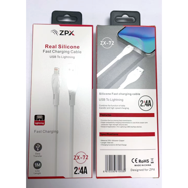 Кабель для заряджання ZPX ZX-72 USB-Lightning, силіконовий, 2.4A, 1 м