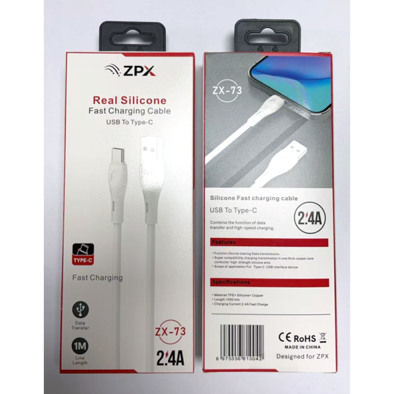 Кабель для зарядки ZPX ZX-73 USB–Type-C, силиконовый, 2.4A, 1 м- Замовити за ціною 61 грн.