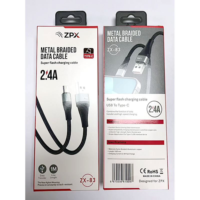 Кабель в обплітанні ZPX ZX-83 USB - Type-C з підтримкою швидкого заряджання 2.4A