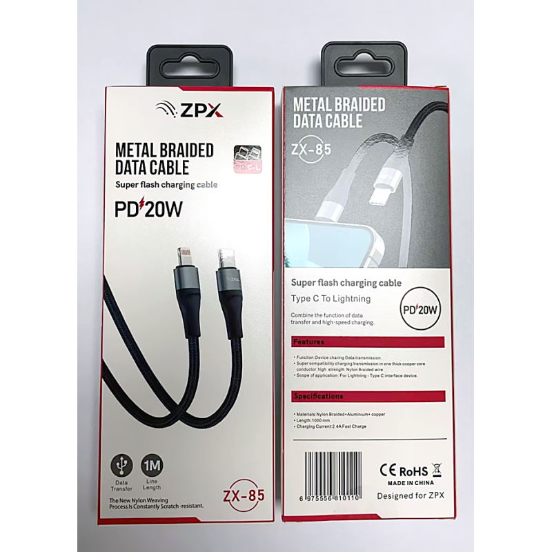 Кабель оплетки ZPX ZX-85 Type-C - Lightning з підтримкою швидкої зарядки PD 20W