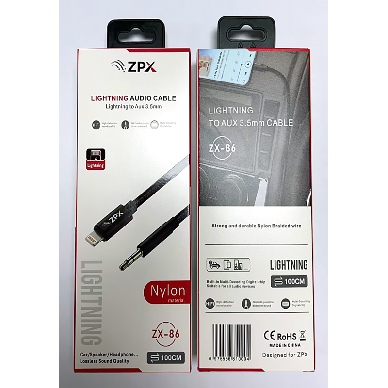 Кабель оплетки ZPX ZX-86 Lightning - AUX 3.5 мм для передачі аудіо Hi-Fi