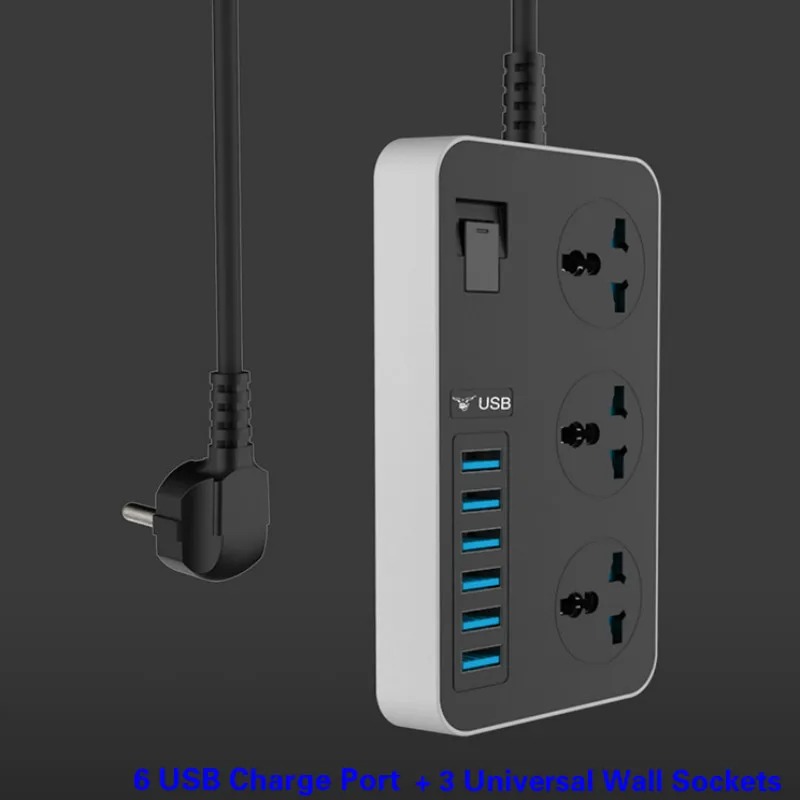 Мережевий фільтр (подовжувач) на 3 розетки та 6 USB AR-CP02