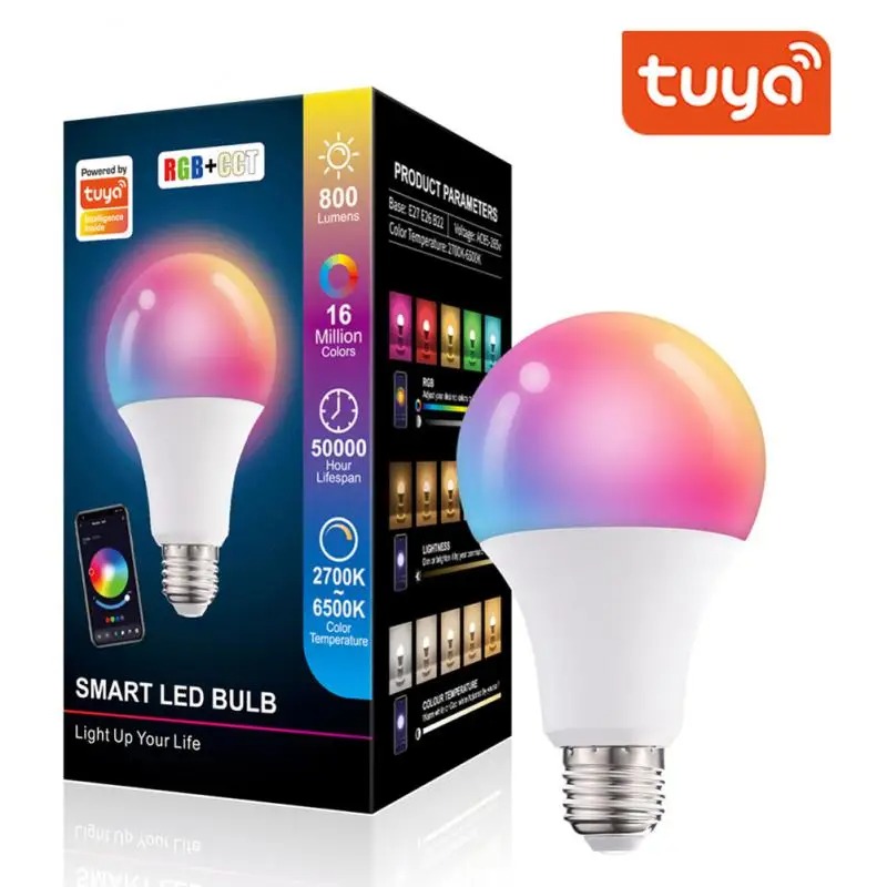 Умная светодиодная лампочка Tuya RGB с управлением цветом и пультом (B22 / E27, 10 Вт)- Замовити за ціною 282 грн.