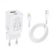 Мережевий зарядний пристрій Hoco N13 Bright 30W PD + QC3.0, Type-C to Lightning,