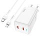 Мережевий зарядний пристрій Hoco N23 GaN 65W, 2 порти, кабель Type-C to Lightning 1 м