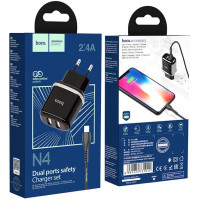 Мережевий зарядний пристрій Hoco N4, 2 порти USB, 2.4A, з кабелем Lightning