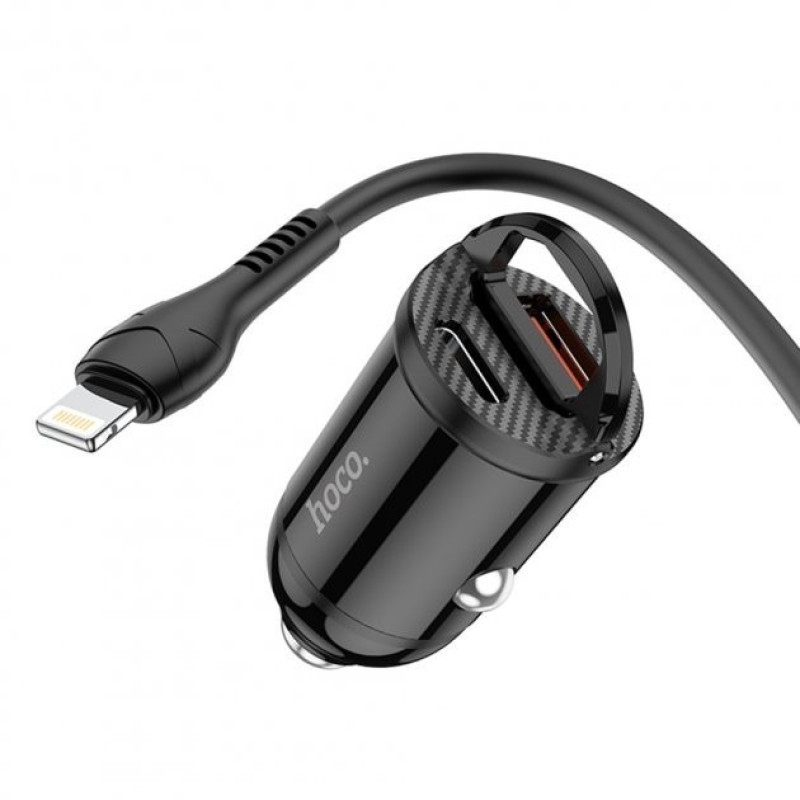 Автомобільний зарядний пристрій Hoco NZ2 PD 30W + QC3.0, з кабелем Lightning