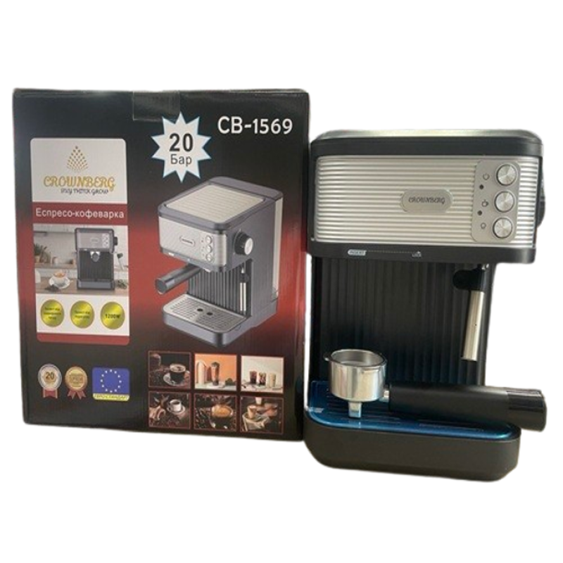 Рожковая эспрессо-кофеварка Crownberg CB-1569, 20 бар, 1200 Вт