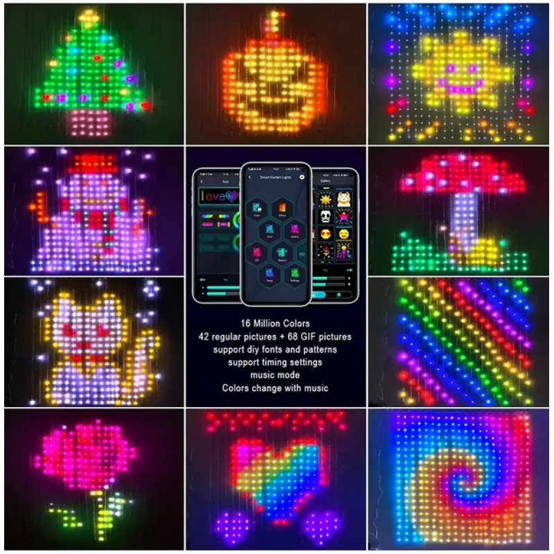 Світлодіодна гірлянда-штора SFK 08, 3×2 м, 400 LED, керування через додаток та пульт