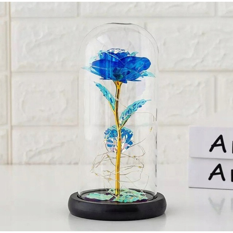 Нічник «Вічна троянда у колбі» (блакитна, 15 см)