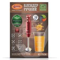 Ручной блендер BITEK BT-793R с чашей, 1200 Вт, 2 скорости