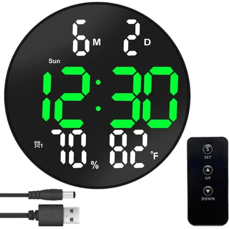 Електронний настінний годинник DS-3813L, 26 см, LED, чорний