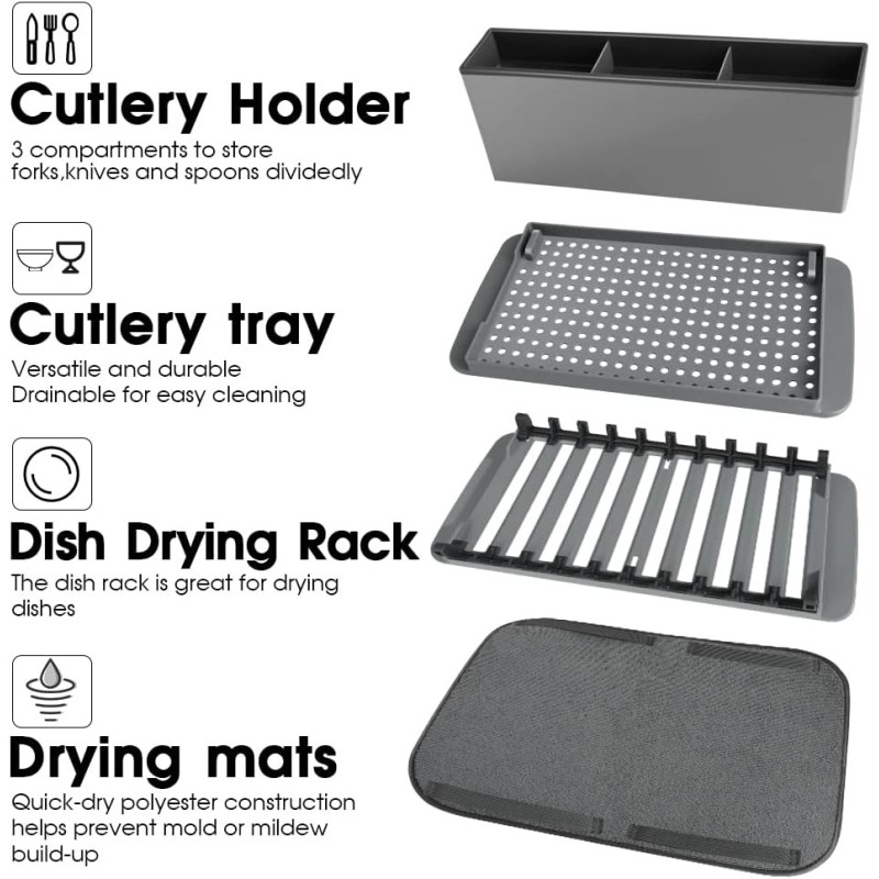Сушарка для посуду з килимком та піддоном Scalable Drain Rack