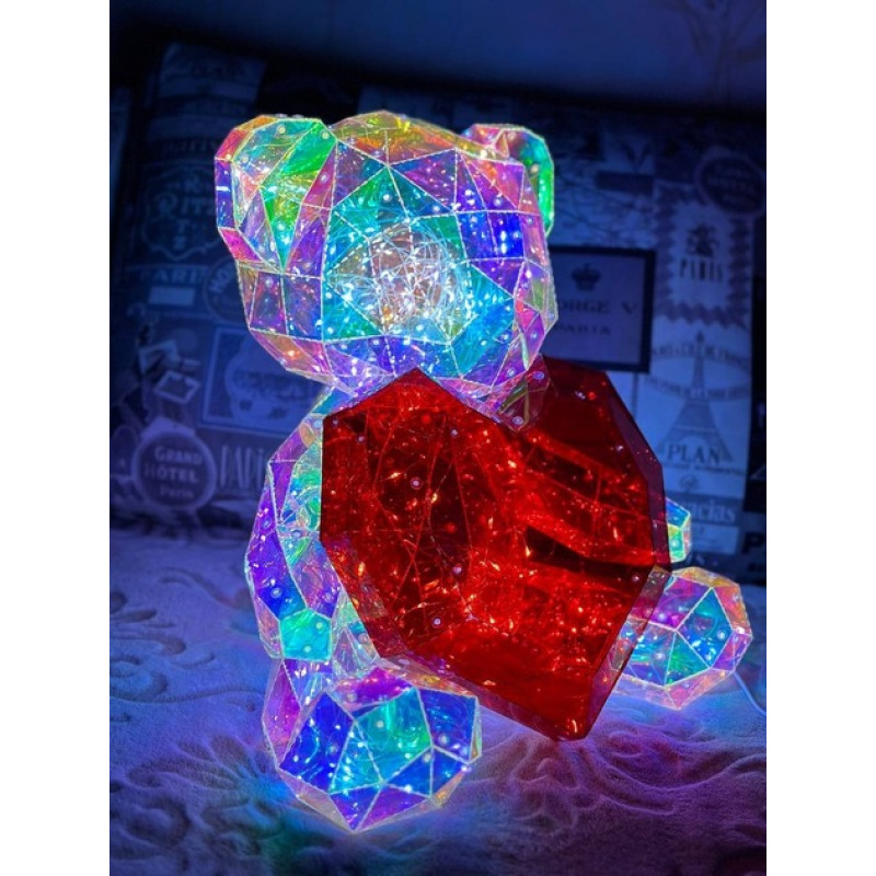 Нічник 3D «Ведмедик з серцем», голографічний ефект, USB (17×14 см)