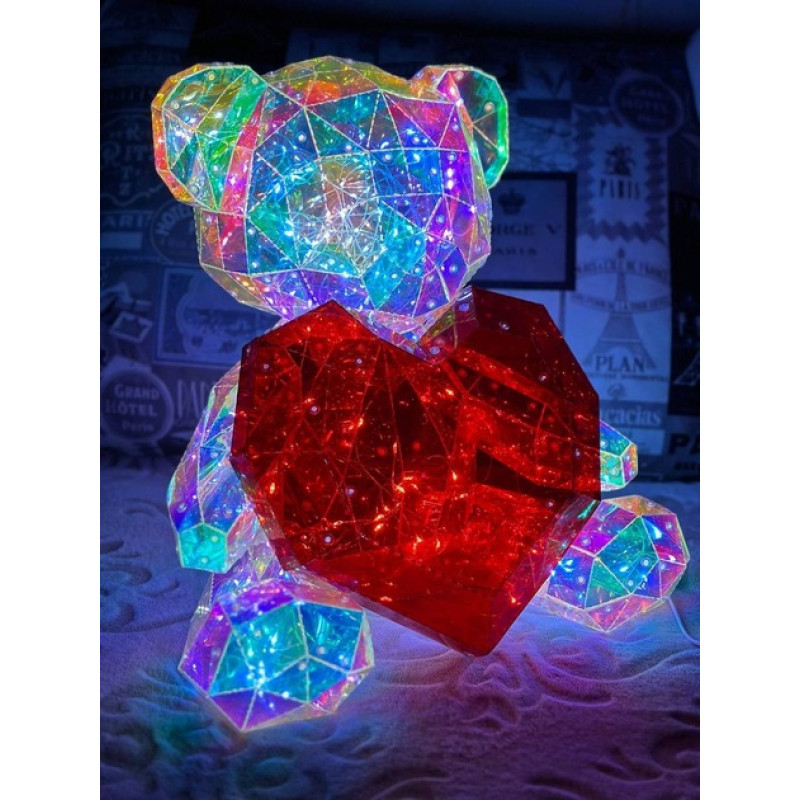 Нічник 3D «Ведмедик з серцем», голографічний ефект, USB (17×14 см)