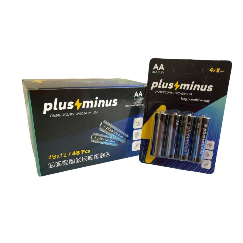 (только упаковкой) Батарейки Plus Minus AA R06 Carbon, 1.5 В, 4 шт в блистере (BPM-4R06)