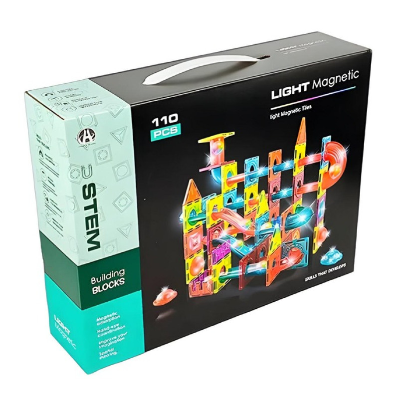 Магнітний конструктор DIY Magnetic Building Blocks SN1173, 110 деталей, з підсвічуванням та кульками