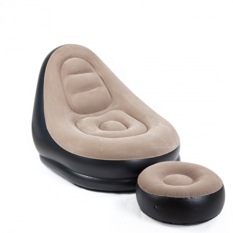 Кресло надувное велюровое с пуфиком, 116×88×83 см / 55×55×29 см